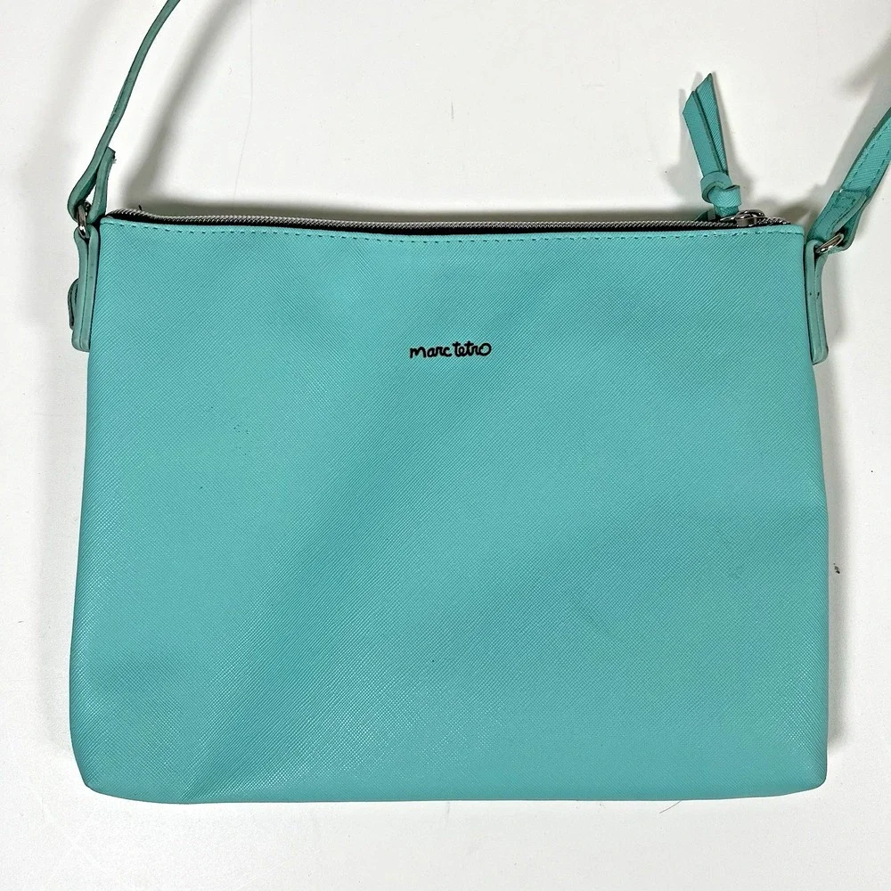 Marc Tetro French Bulldog Crossbody Double Zip Bag Black and White Frenchie Aqua